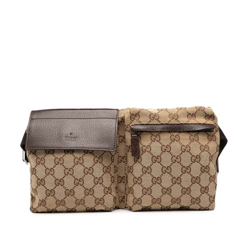 Gucci GG Canvas Double Pocket Belt Bag Brown Canvas Good condition - Front View