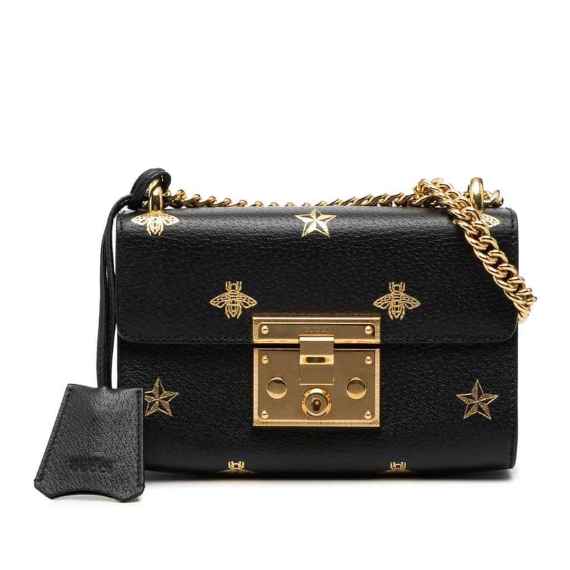 Gucci Small Leather Bee Star Padlock Crossbody Black Leather Good condition - Front View