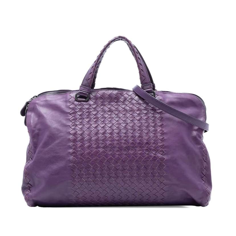 Bottega Veneta Large Nappa Intrecciato Leggero Satchel Purple Leather Good condition - Front View