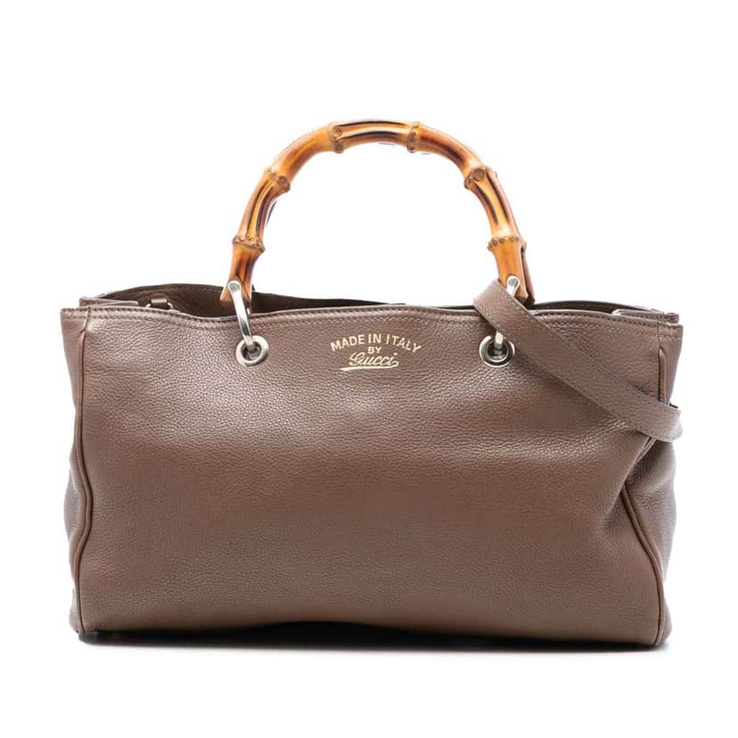 Gucci Medium Calfskin Bamboo Shopper Satchel Brown Leather Very good condition - Front View