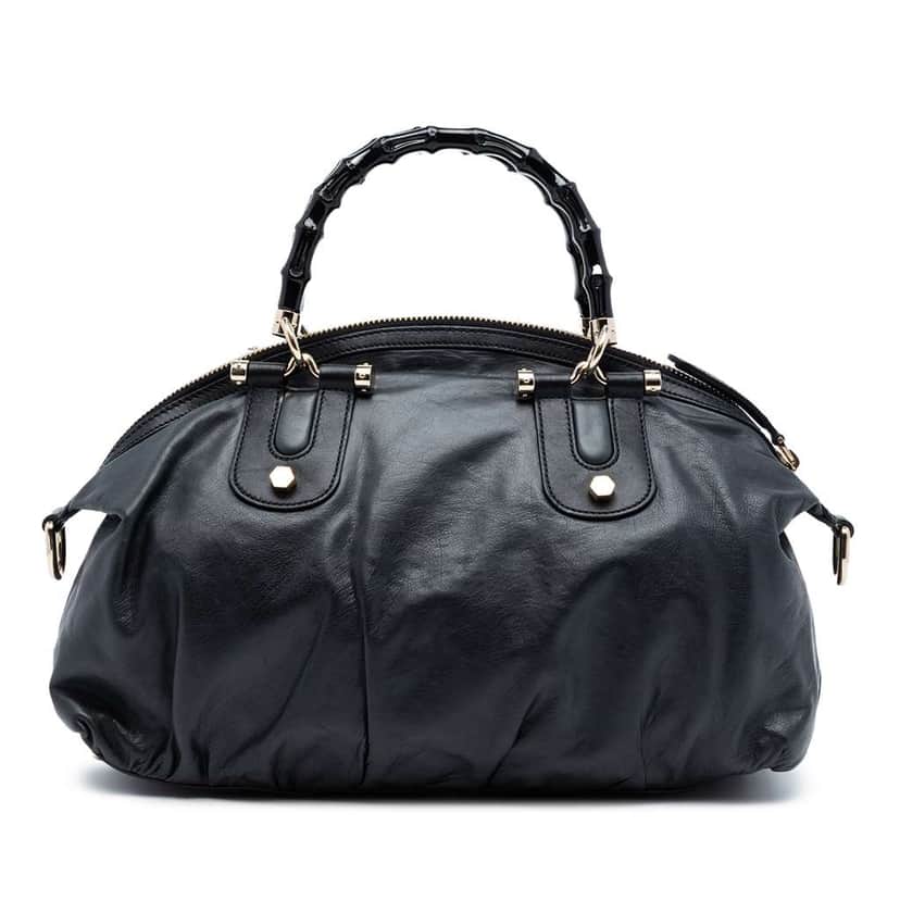 Gucci Leather Bamboo Dialux Pop Satchel Black Leather Very good condition - Front View