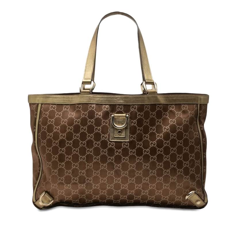 Gucci GG Satin Abbey D Ring Tote Brown Satin Very good condition - Front View