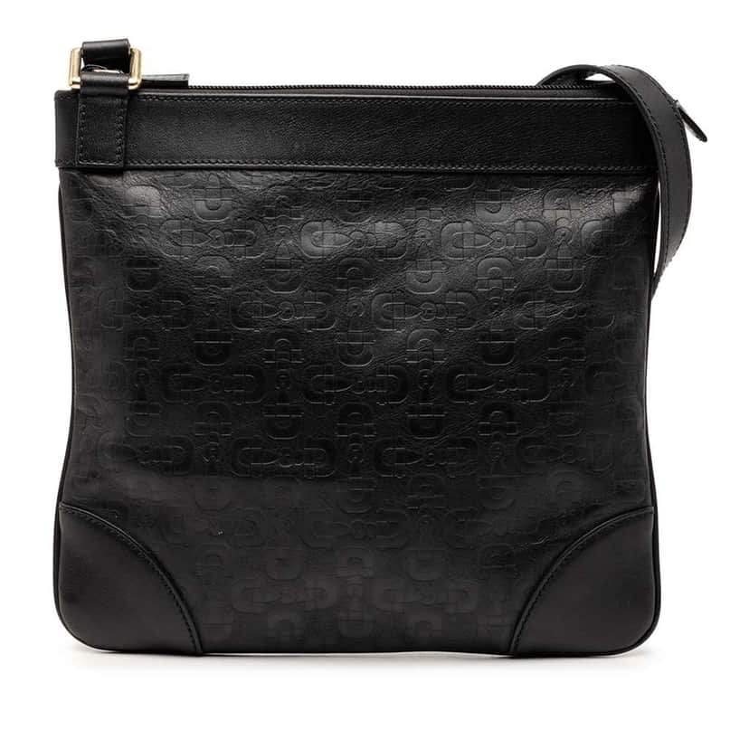 Gucci Embossed Leather Horsebit Crossbody Black Leather Very good condition - Front View