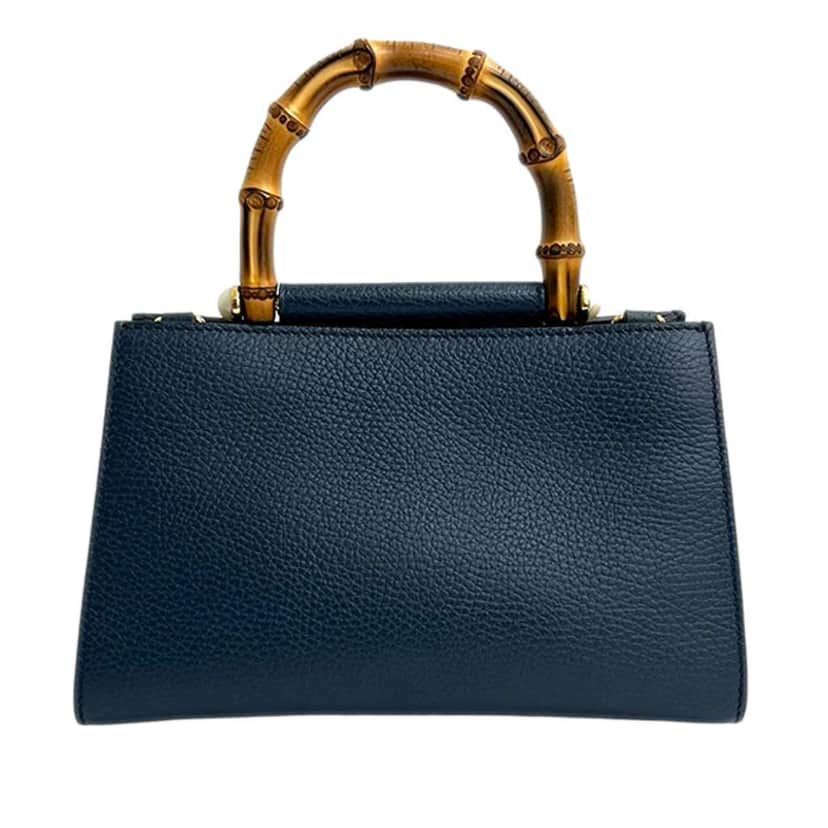 Gucci Mini Leather Bamboo Nymphaea Satchel Blue Leather Very good condition - Front View
