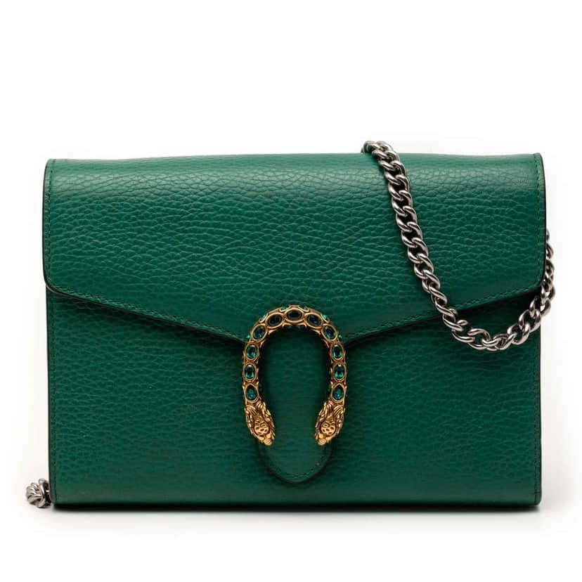 Gucci Leather Dionysus Wallet on Chain Green Leather Very good condition - Front View