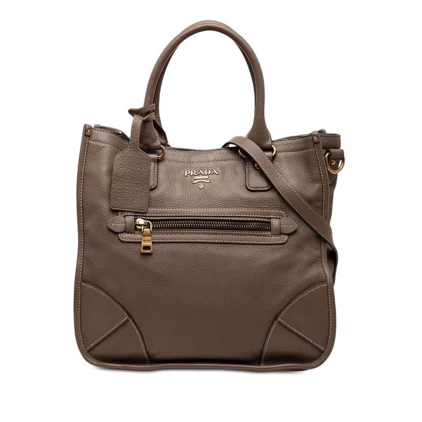 Prada Cervo Open Convertible Tote Brown Leather Very good condition - Front View