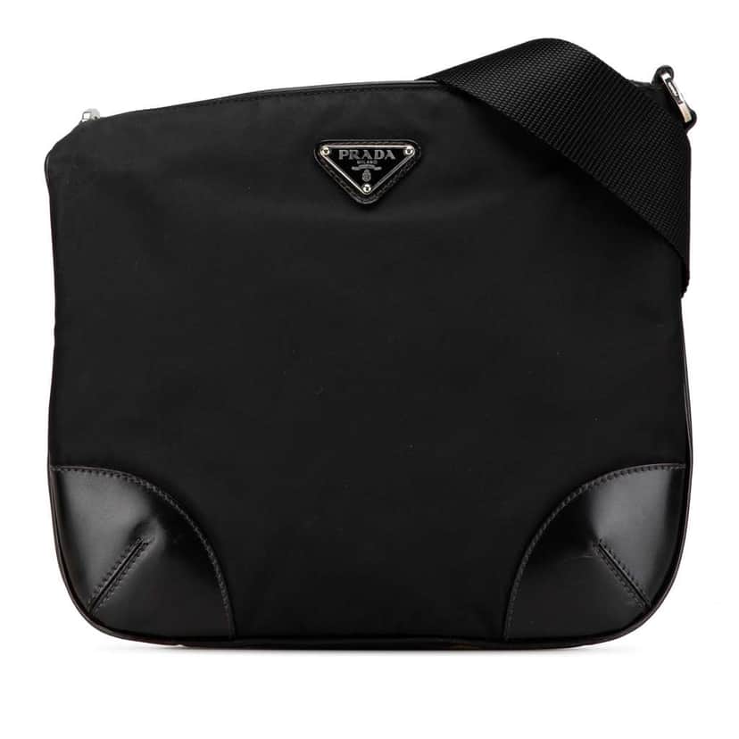 Prada Vitello Trimmed Tessuto Zip Top Crossbody Black Very good condition - Front View