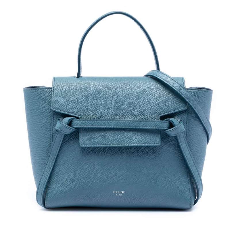 Celine Nano Grained Calfskin Belt Bag Blue Leather Very good condition - Front View