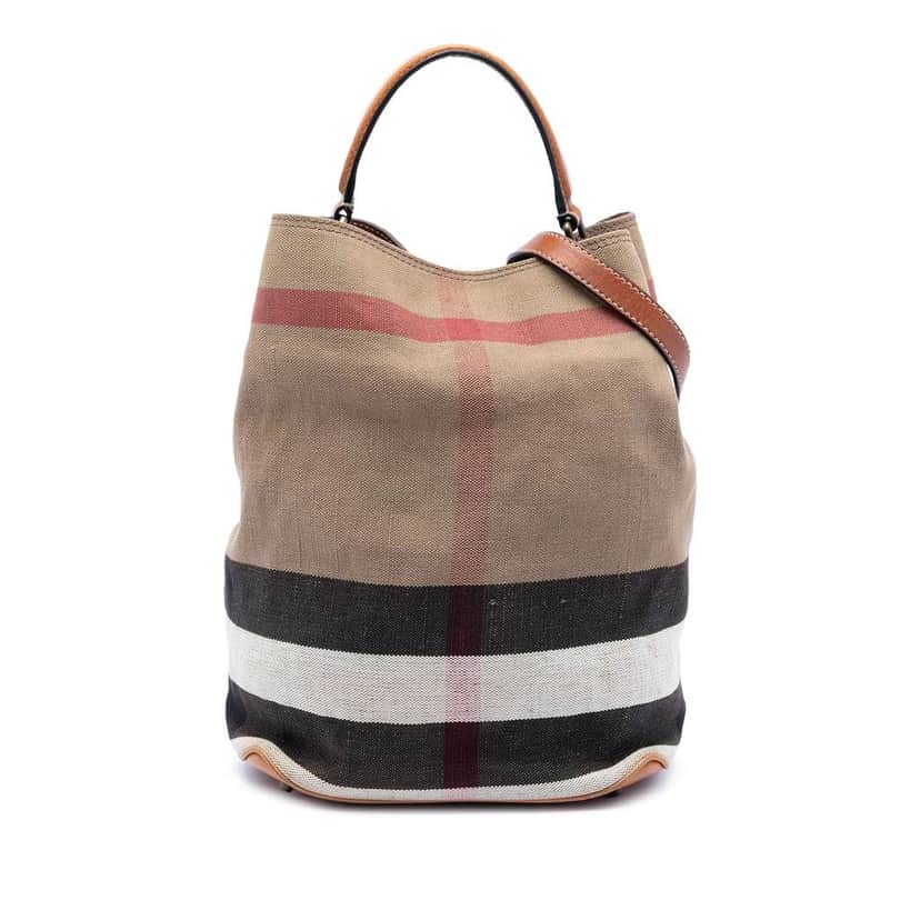 Burberry Medium Mega Check Canvas Ashby Bucket Bag Brown Canvas Very good condition - Front View