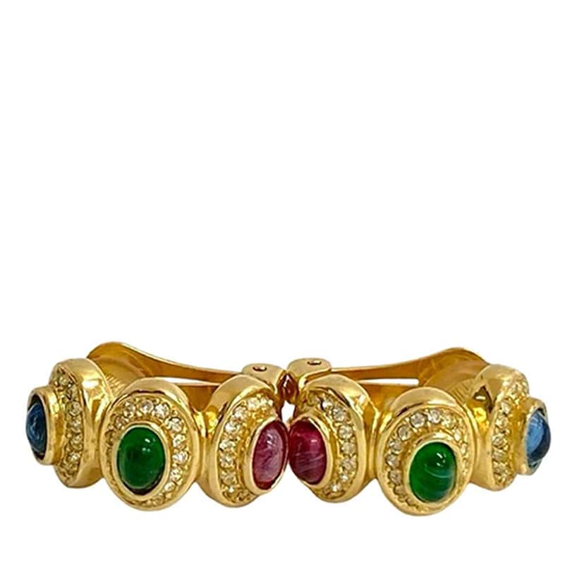 Dior Gold Plated Gripoix and Rhinestone Cuff Clip On Earrings Gold Metal Very good condition - Front View