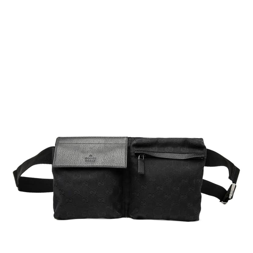 Gucci GG Canvas Double Pocket Belt Bag Black Canvas Very good condition - Front View