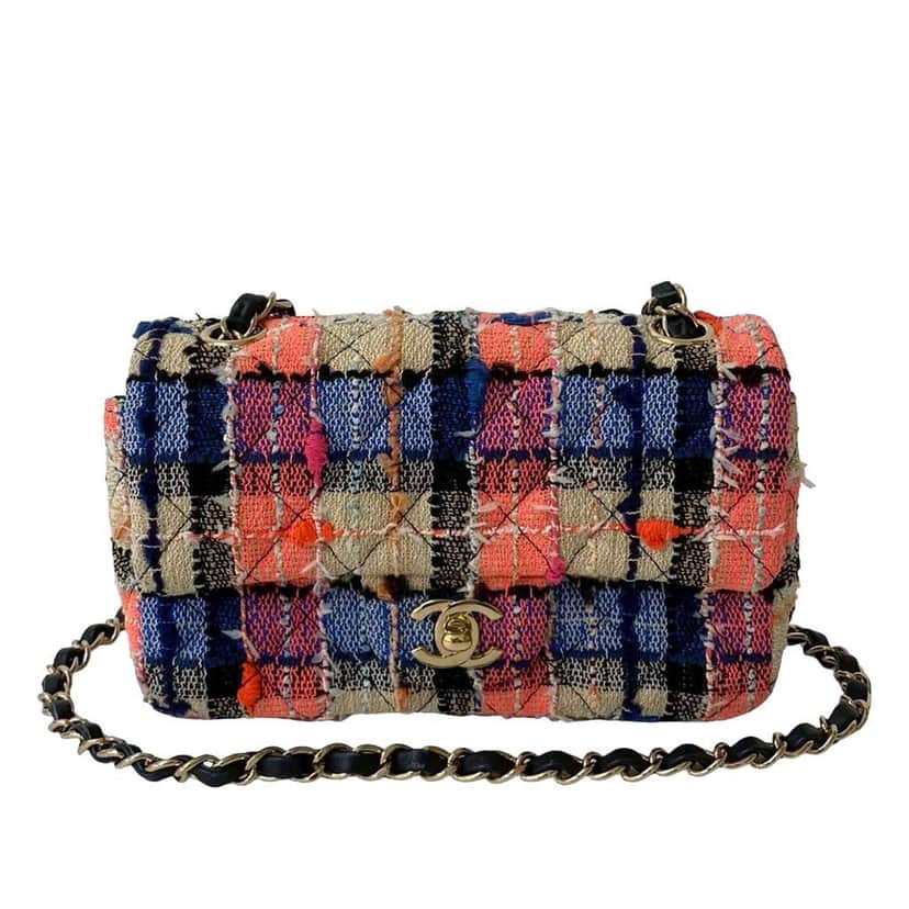 Chanel Small Classic Tweed Single Flap Beige Tweed Very good condition - Front View