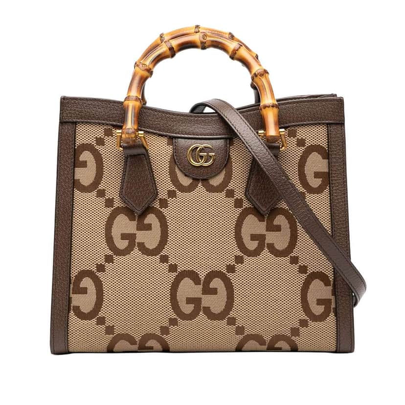 Gucci Medium Jumbo GG Canvas Bamboo Diana Satchel Brown Canvas Very good condition - Front View
