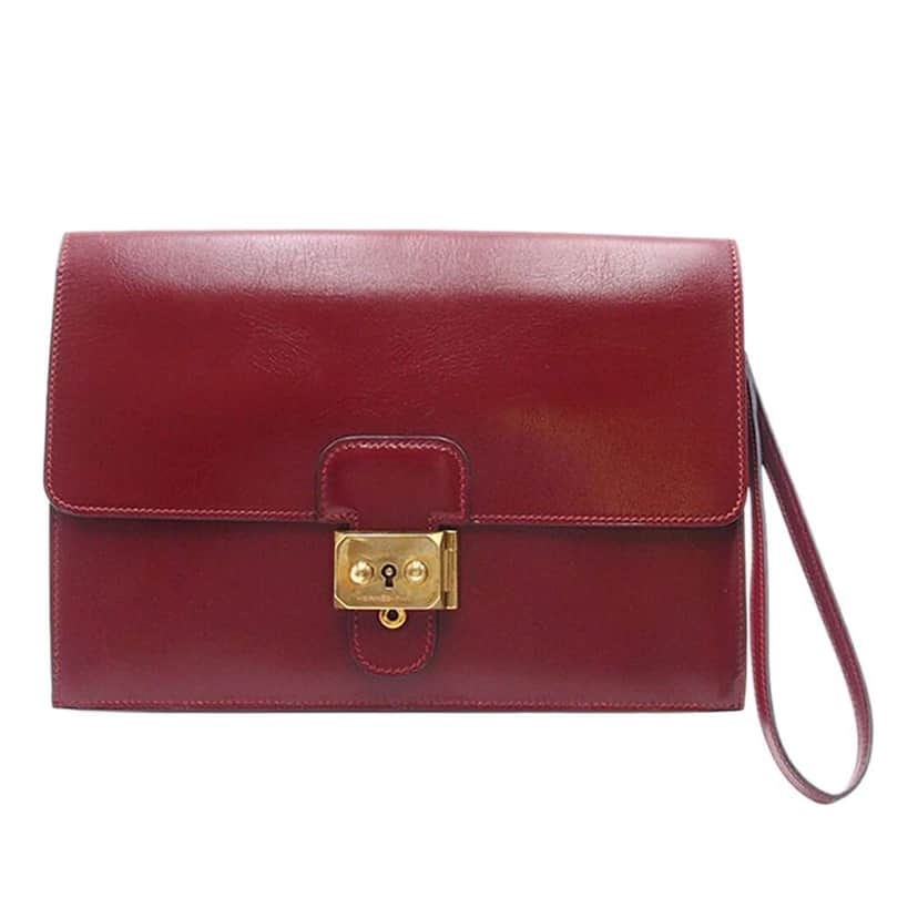 Hermès Box Calf Jet Pochette Clutch Red Leather Good condition - Front View