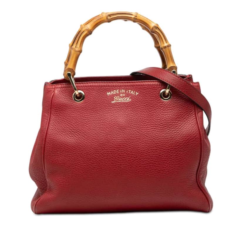 Gucci Small Calfskin Bamboo Shopper Satchel Red Leather Very good condition - Front View