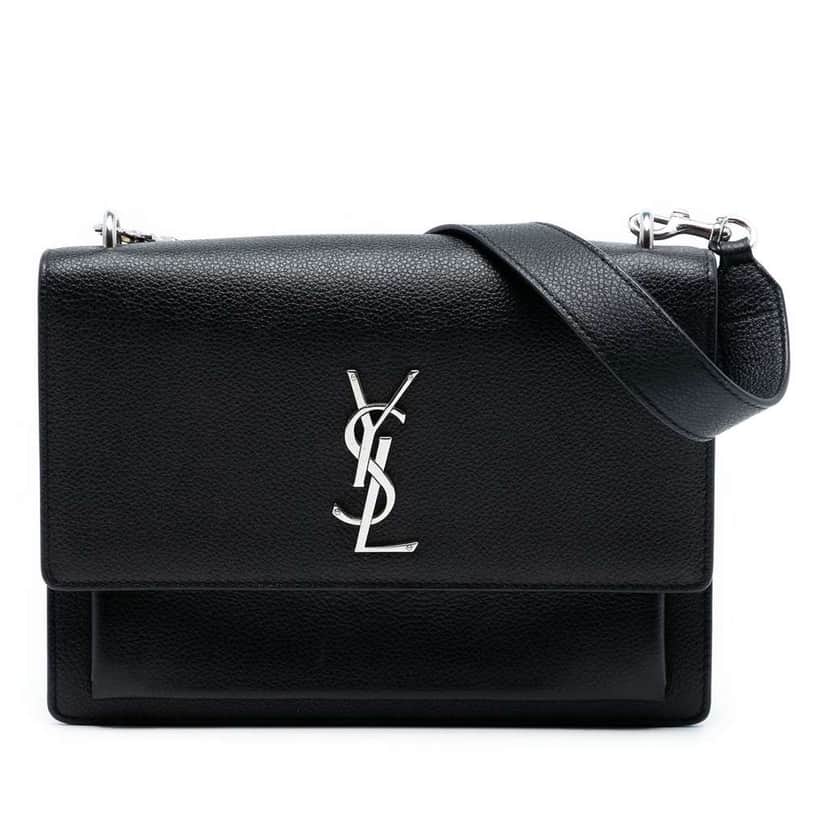 Saint Laurent Medium Grained Calfskin Monogram Sunset Crossbody Black Leather Very good condition - Front View