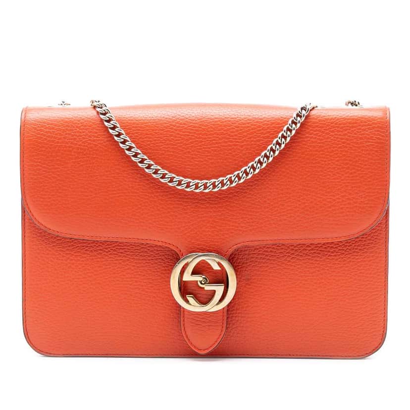 Gucci Medium Dollar Calfskin Interlocking G Crossbody Orange Leather Very good condition - Front View