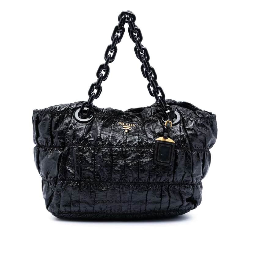 Prada Vernice Gaufre Resin Chain Shopping Tote Black Leather Very good condition - Front View