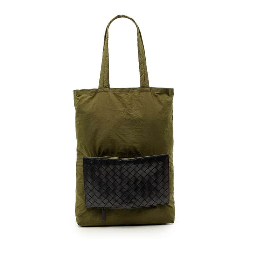 Bottega Veneta Intrecciato Trimmed Nylon Eco Tote Green Very good condition - Front View
