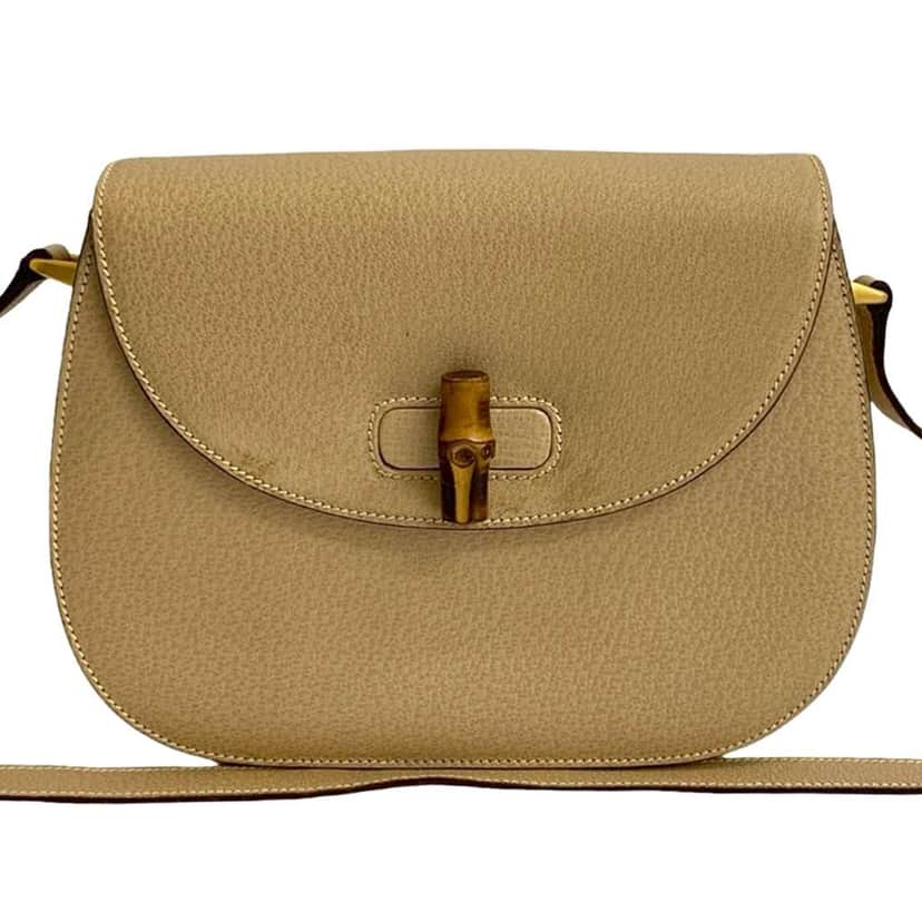 Gucci Grained Calfskin Bamboo Crossbody Brown Leather Very good condition - Front View