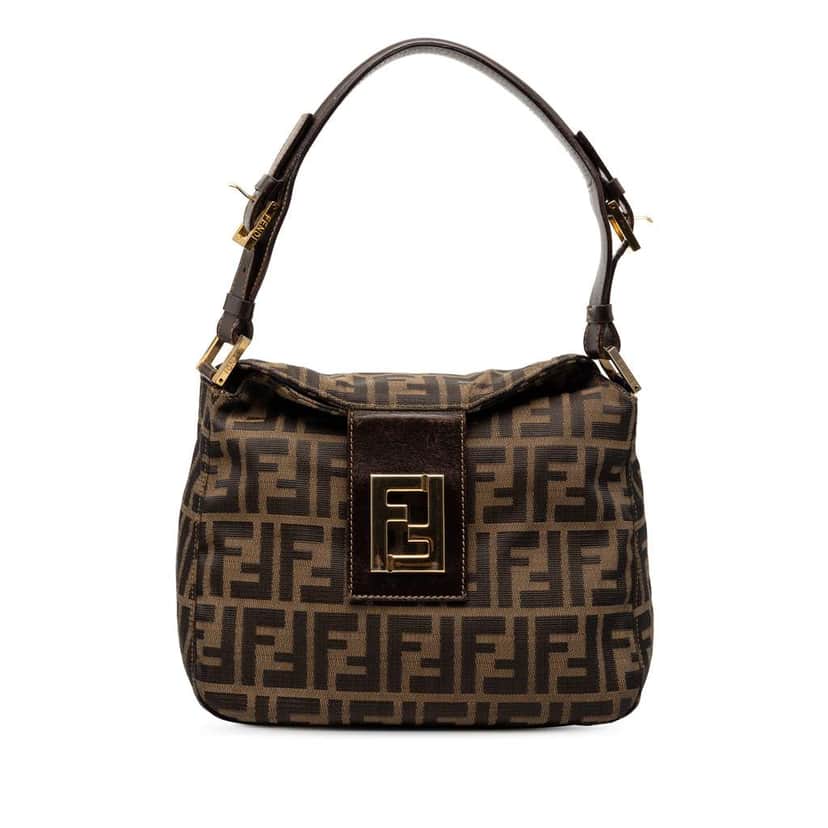 Fendi Zucca Canvas Double Flap Shoulder Bag Brown Canvas Very good condition - Front View