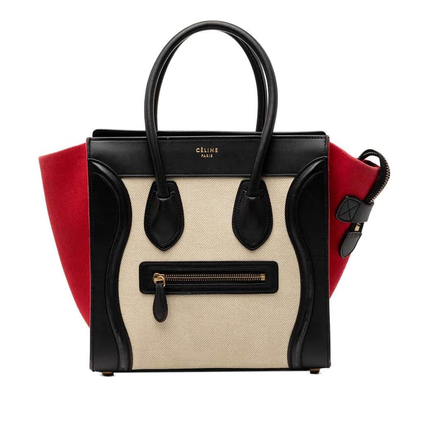 Celine Micro Tricolor Canvas and Leather Luggage Tote White Canvas Very good condition - Front View