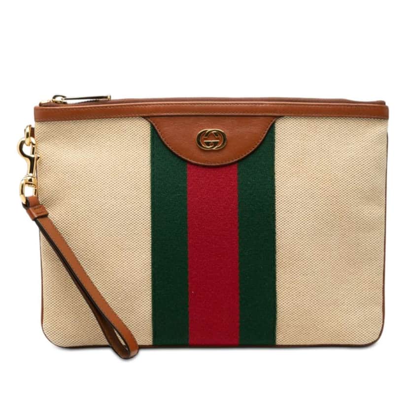 Gucci Canvas Interlocking G Web Clutch Brown Canvas Very good condition - Front View