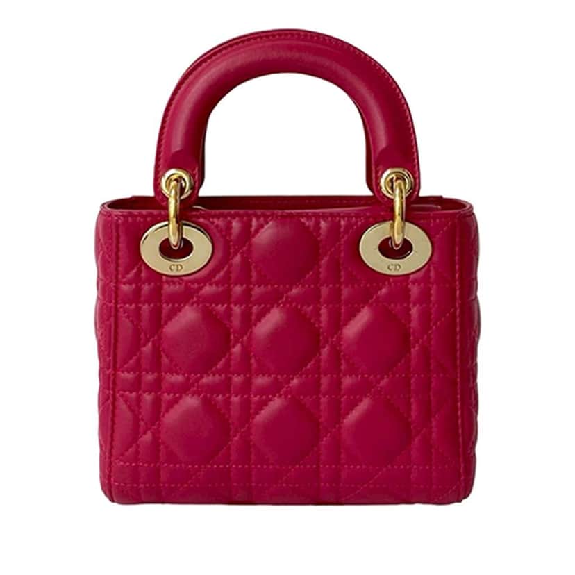 Dior Mini Lambskin Cannage Lady Dior Pink Leather Very good condition - Front View