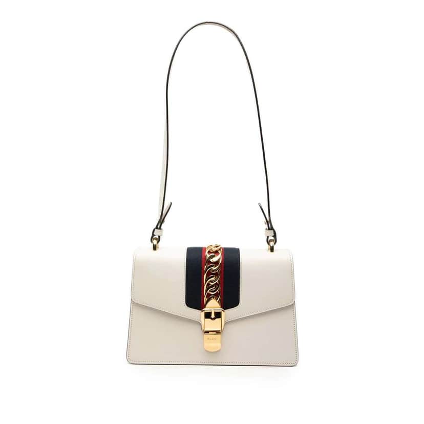 Gucci Small Leather Sylvie Web Satchel White Leather Very good condition - Front View