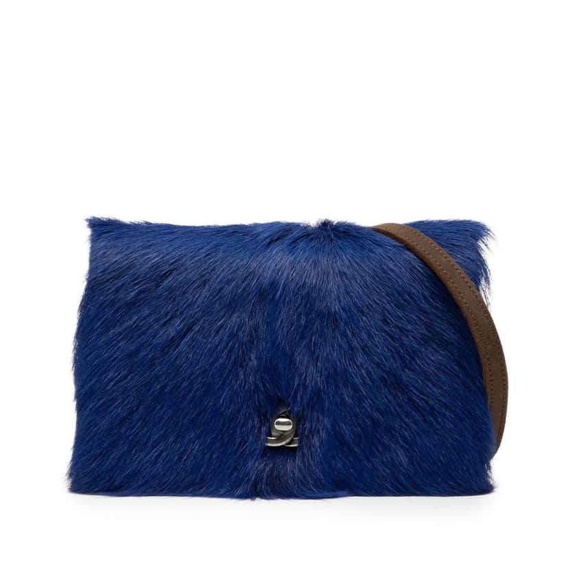 Chanel Paris Edinburgh Fur and Distressed Leather Wallet on Chain Blue Very good condition - Front View