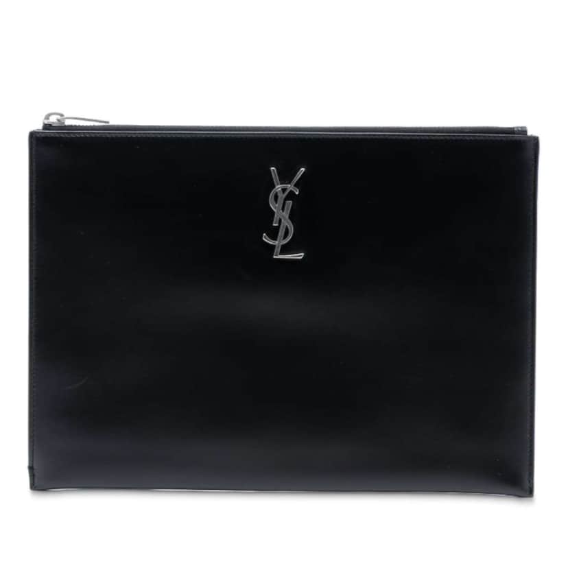 Saint Laurent Leather Monogram Ipad Case Black Leather Good condition - Front View