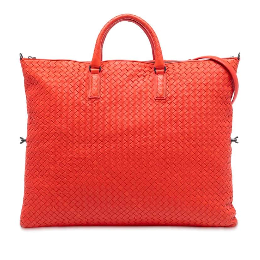 Bottega Veneta Maxi Intrecciato Nappa Convertible Satchel Red Leather Good condition - Front View