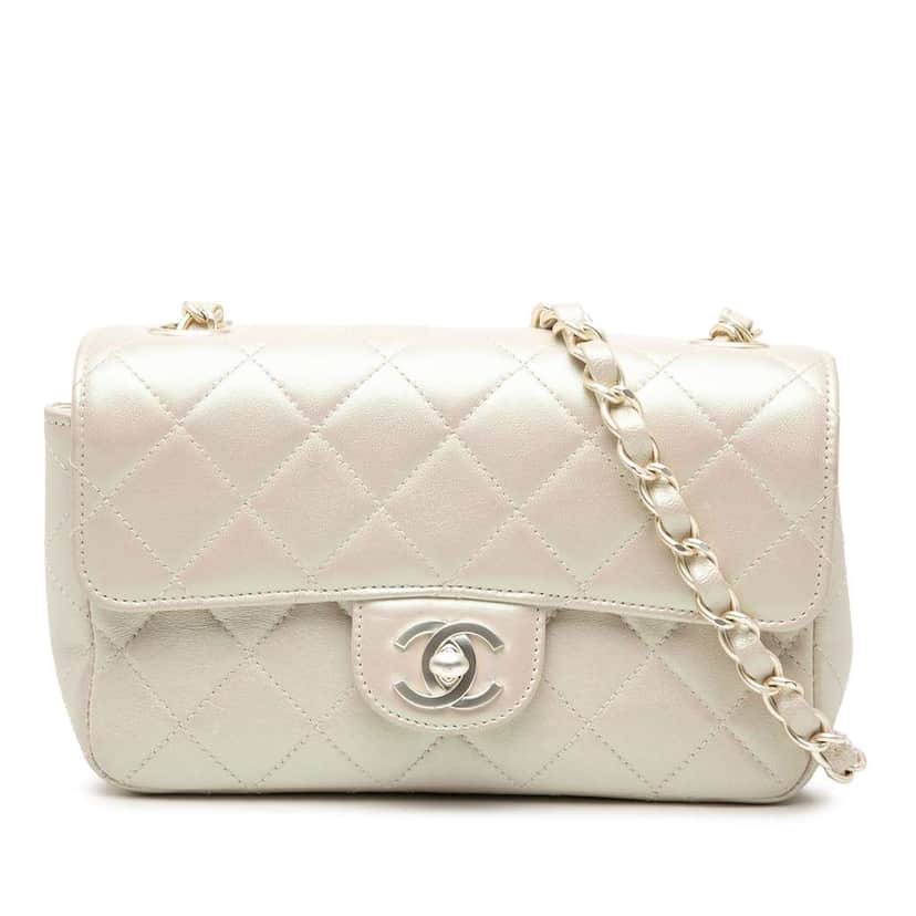 Chanel Mini Rectangular Classic Iridescent Lambskin Single Flap White Leather Good condition - Front View