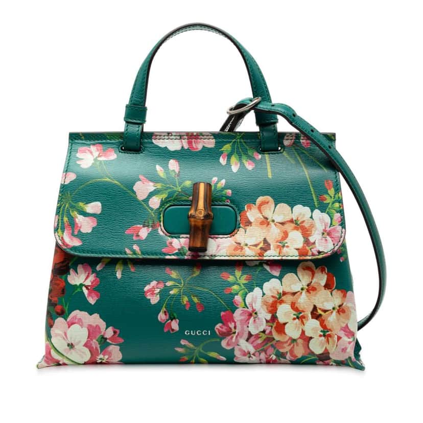 Gucci Small Calfskin Bamboo Daily Blooms Satchel Green Leather Fair condition - Front View