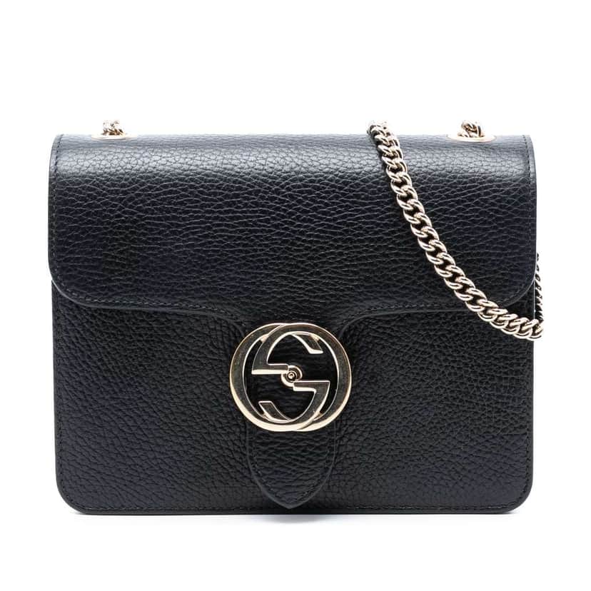 Gucci Small Dollar Calfskin Interlocking G Crossbody Black Leather Good condition - Front View