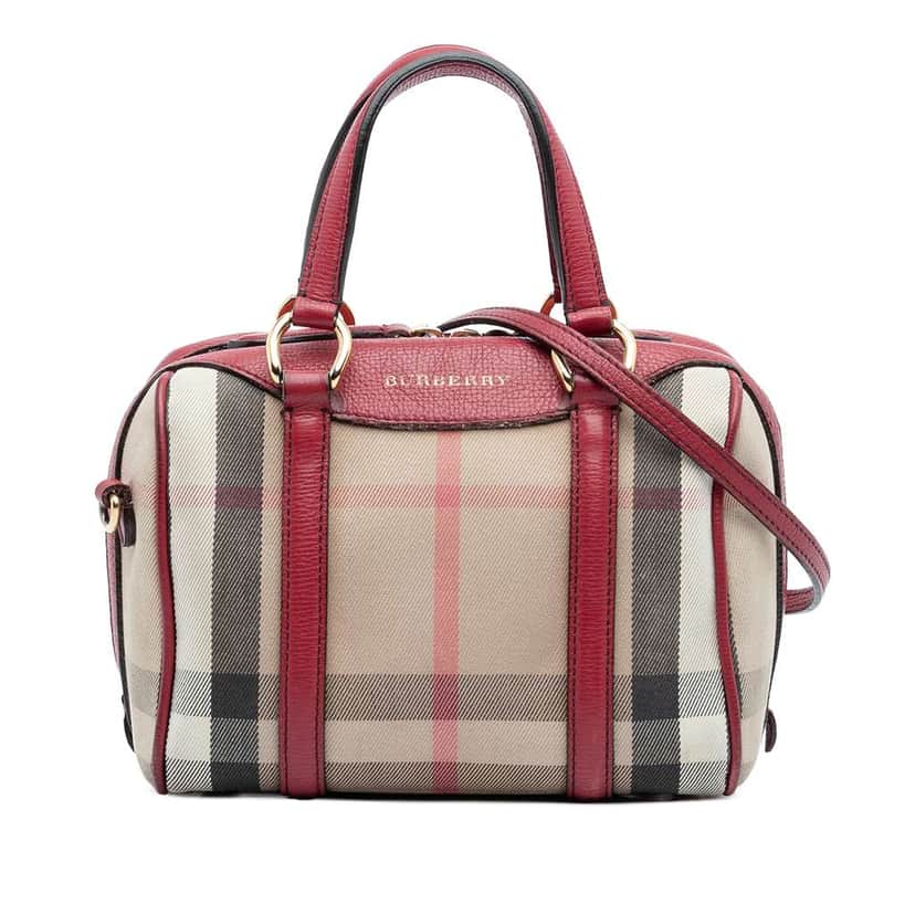 Burberry Small House Check Canvas Alchester Bowling Bag Beige Good condition - Front View