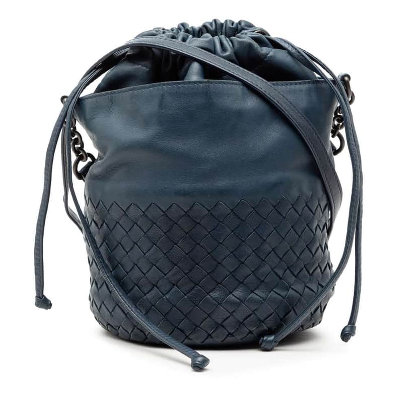 Bottega Veneta Nappa Intrecciato Bucket Blue Leather Good condition - Front View