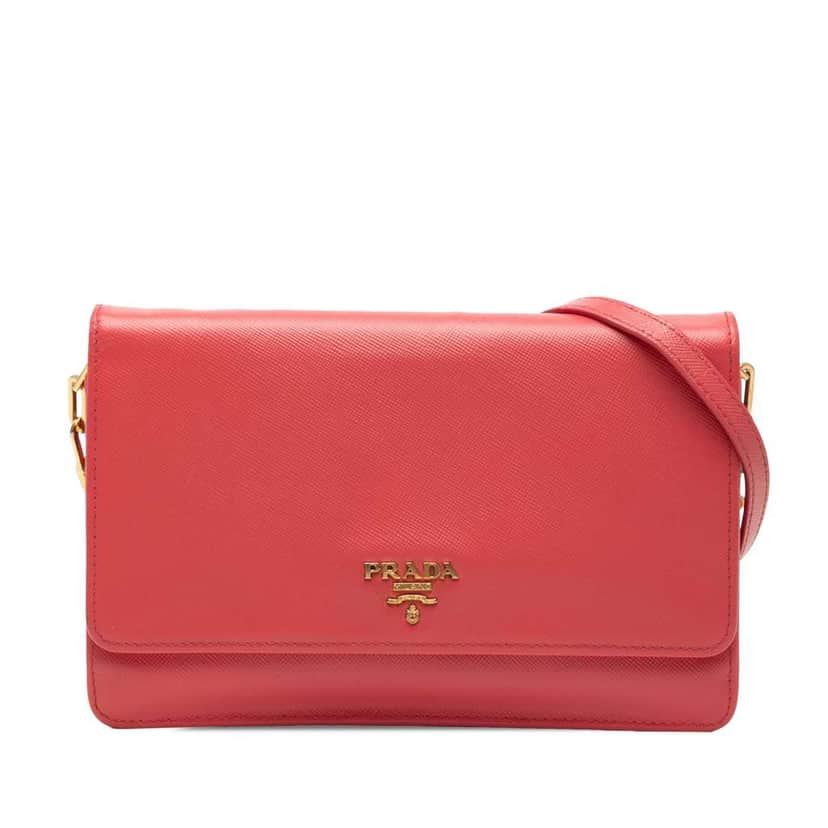 Prada Saffiano Lux Wallet On Chain Pink Leather Good condition - Front View