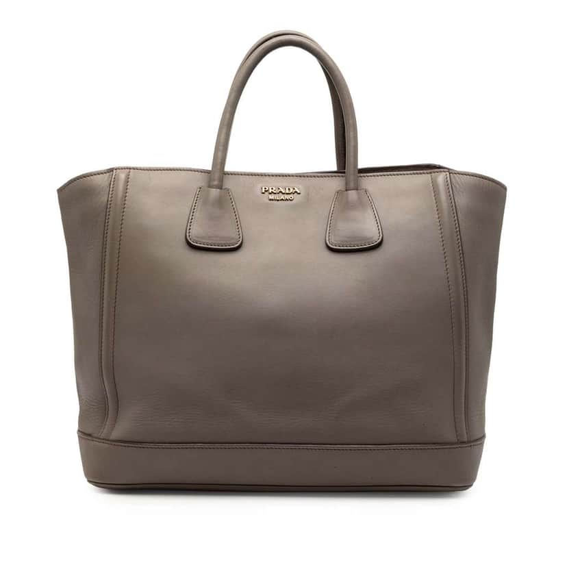 Prada Large City Calf Double Handle Shopping Tote Grey Leather Good condition - Front View