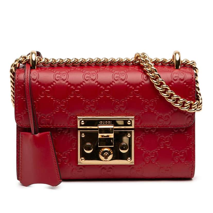 Gucci Small Guccissima Padlock Crossbody Red Leather Good condition - Front View