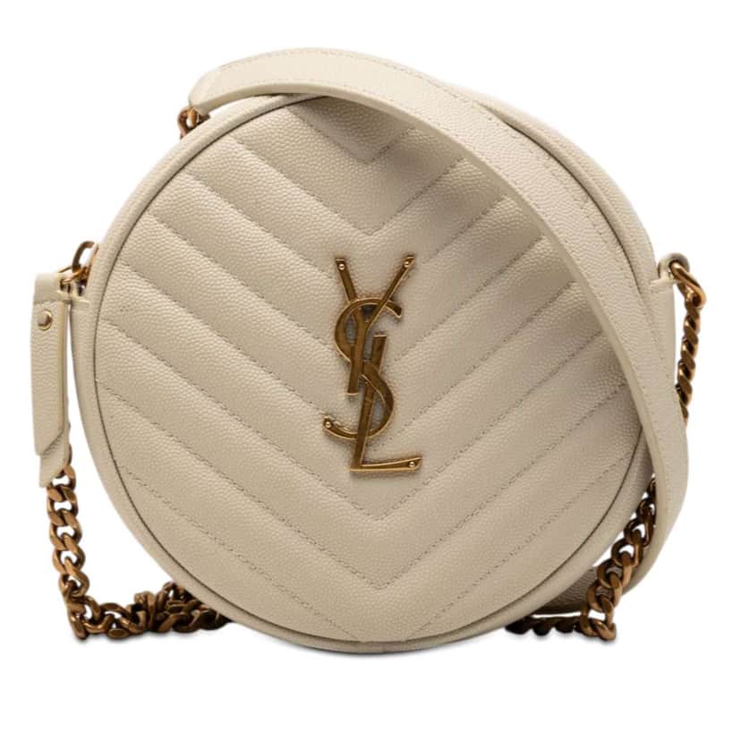 Saint Laurent Grain De Poudre Chevron Round Vinyle Camera Bag White Leather Very good condition - Front View