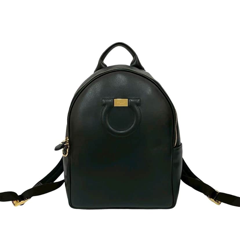 Salvatore Ferragamo Leather Gancini City Zip Backpack Black Leather Good condition - Front View
