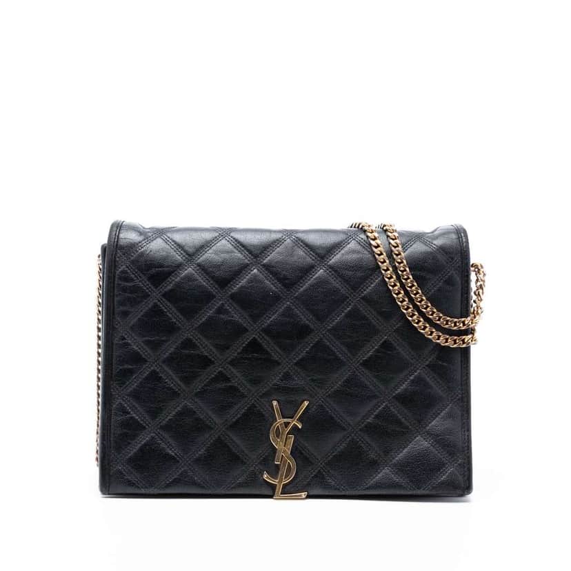 Saint Laurent Small Quilted Lambskin Becky Chain Shoulder Bag Black Leather Very good condition - Front View