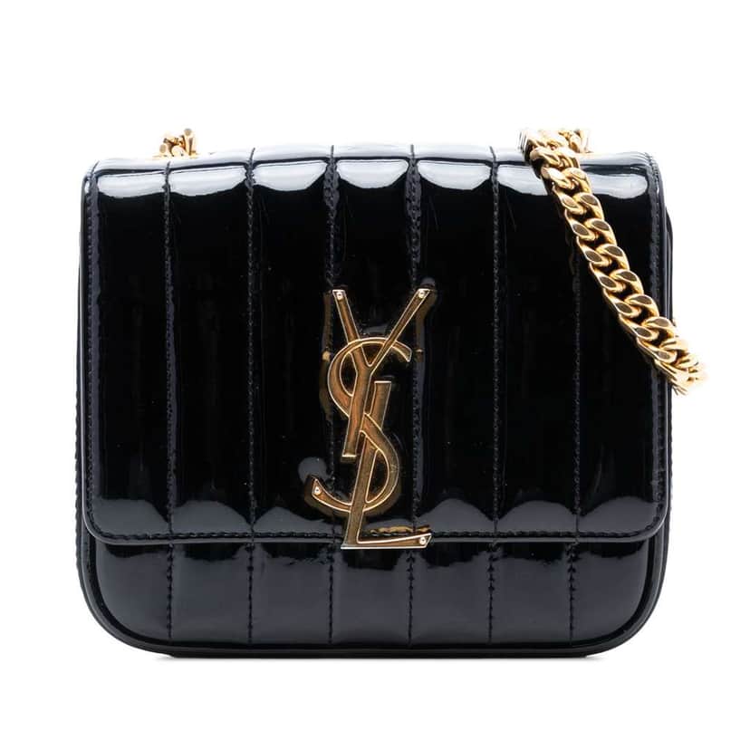 Saint Laurent Small Patent Monogram Vicky Chain Bag Black Leather Very good condition - Front View