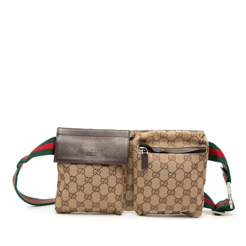 Gucci GG Canvas Web Double Pocket Belt Bag Beige Good condition - Front View