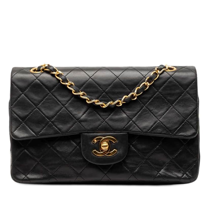 Chanel Small Classic Lambskin Double Flap Black Leather Very good condition - Front View