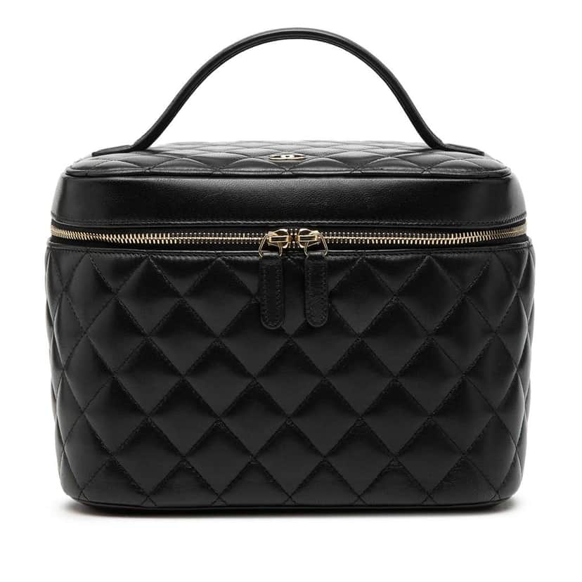 Chanel CC Quilted Lambskin Vanity Bag Black Leather Very good condition - Front View