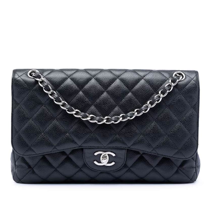Chanel Jumbo Classic Caviar Double Flap Black Leather Very good condition - Front View