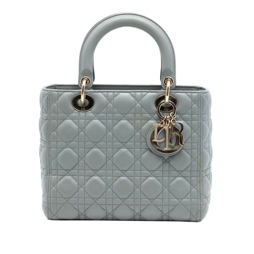 Dior Medium Lambskin Cannage Lady Dior Grey Leather Very good condition - Front View