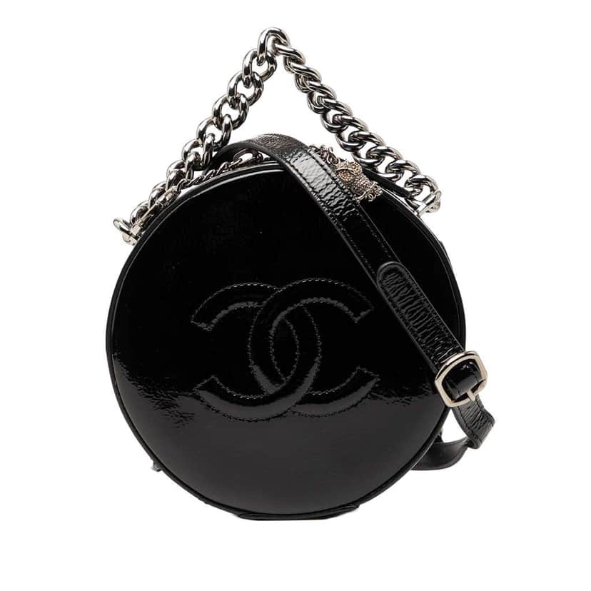 Chanel Patent Round As Earth Bag Black Leather Very good condition - Front View